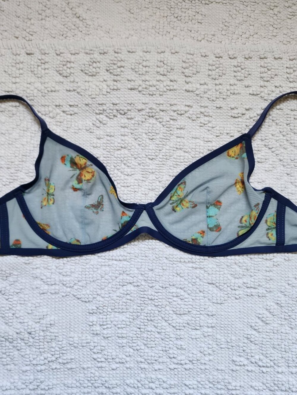 Urban outfitters Butterfly Mesh Underwire Bra 36B Blue Sheer Unlined Bralette - Picture 4 of 7